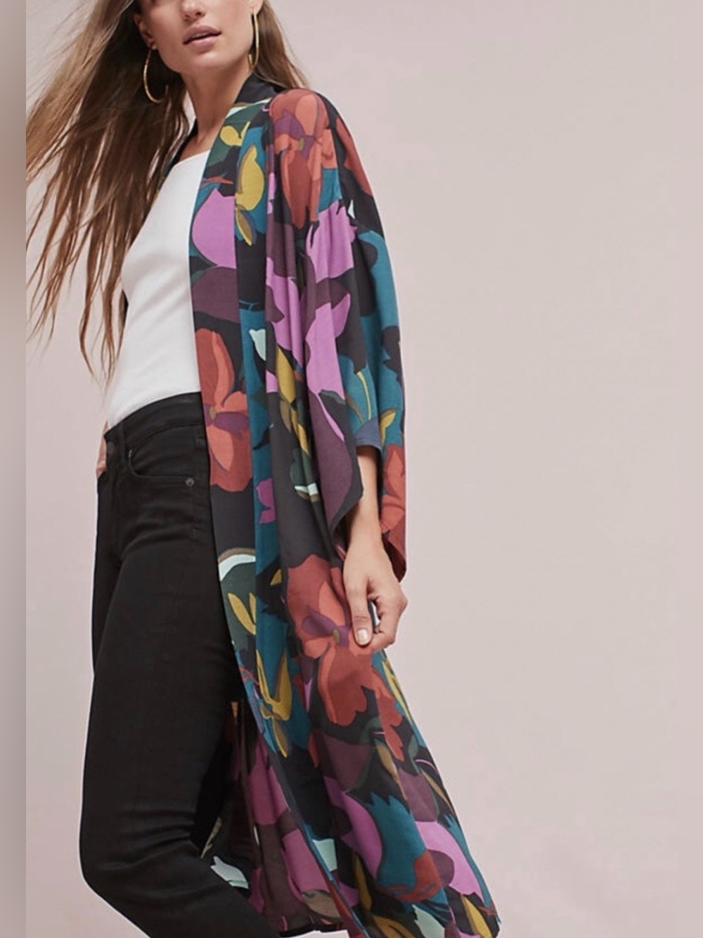 Anthropologie Maeve Kira Duster Kimono Jacket Multicolor Boho Artsy Resort